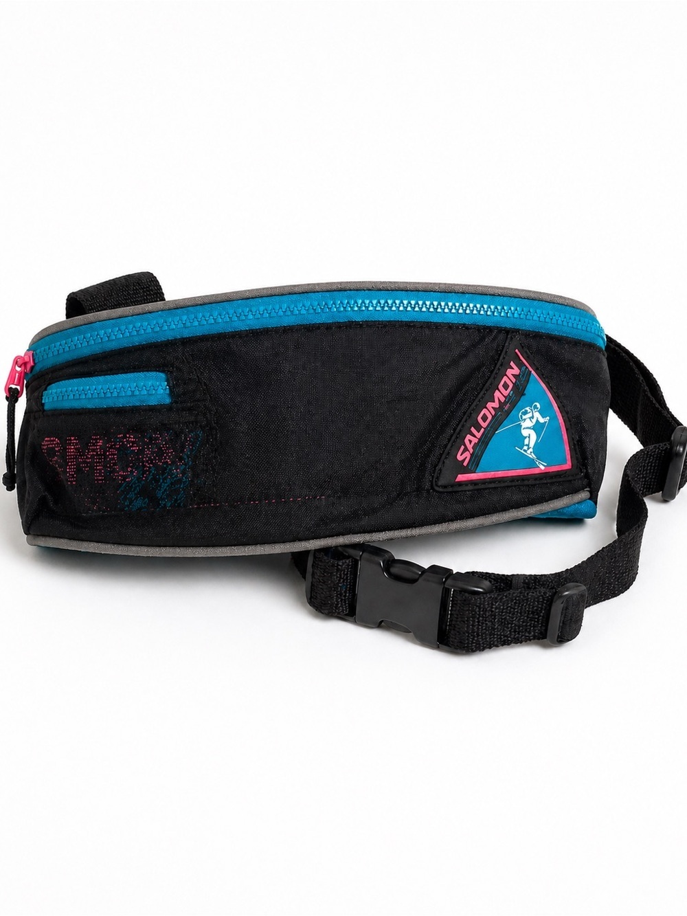 Salomon Vintage Black Teal Waist Bag Retro 90s Belt Bag Festival Running Pack